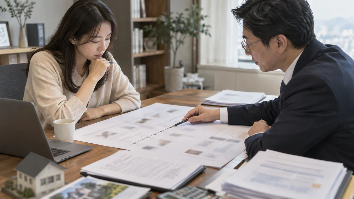 이혼 재산분할 상담에서 자산 일정표와 공개 자료를 대조하는 의뢰인