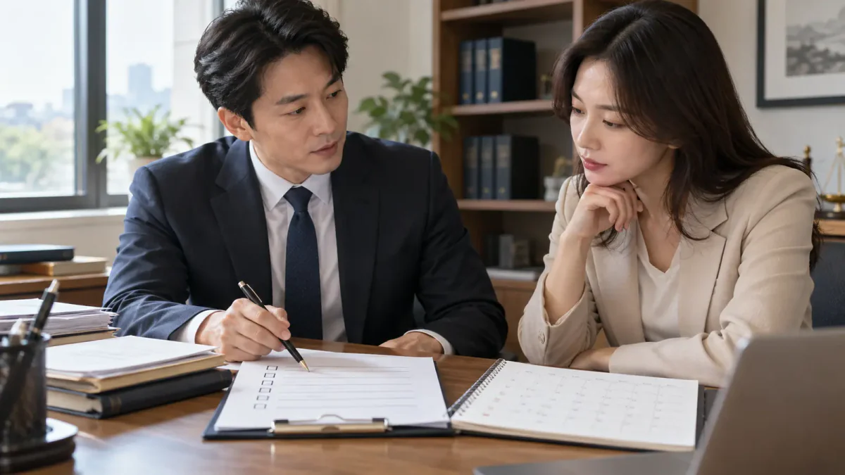 상간소송 전 증거 목표와 조사 범위를 상담하는 한국인 의뢰인