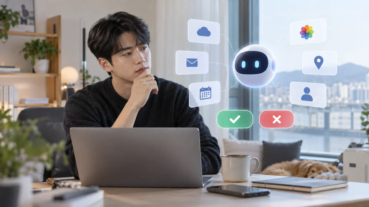 개인 AI 에이전트에 앱 접근 권한을 부여하기 전 설정을 검토하는 사용자