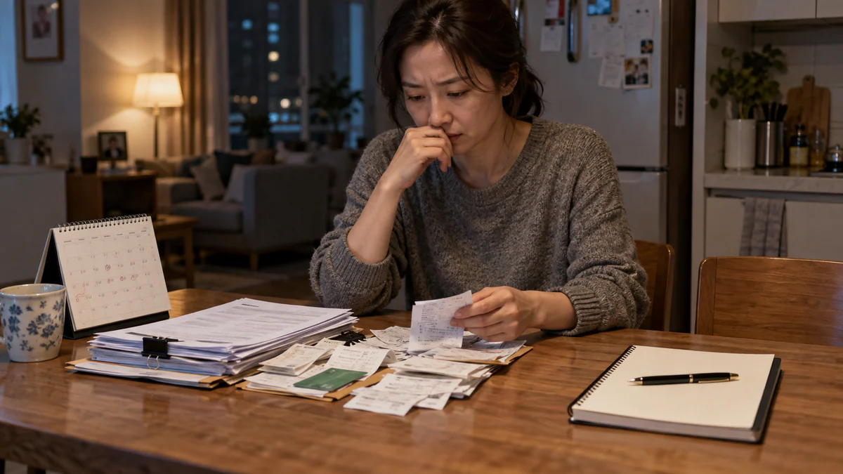 배우자 외도 의심 상황에서 날짜별 사실과 추측을 나누어 기록하는 모습